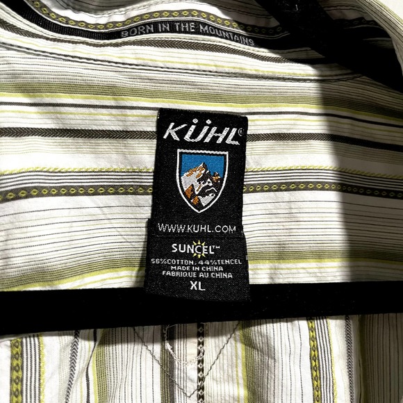 Kuhl Men's Button Down Casual Shirt Green Stripes Suncel Cotton Tencel - Picture 3 of 9